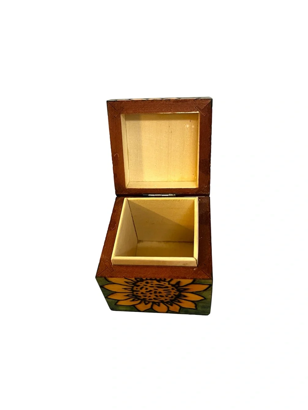 Wooden Sunflower Trinket Keepsake Box Hinged Linden Wood Made In Tatra Mountains